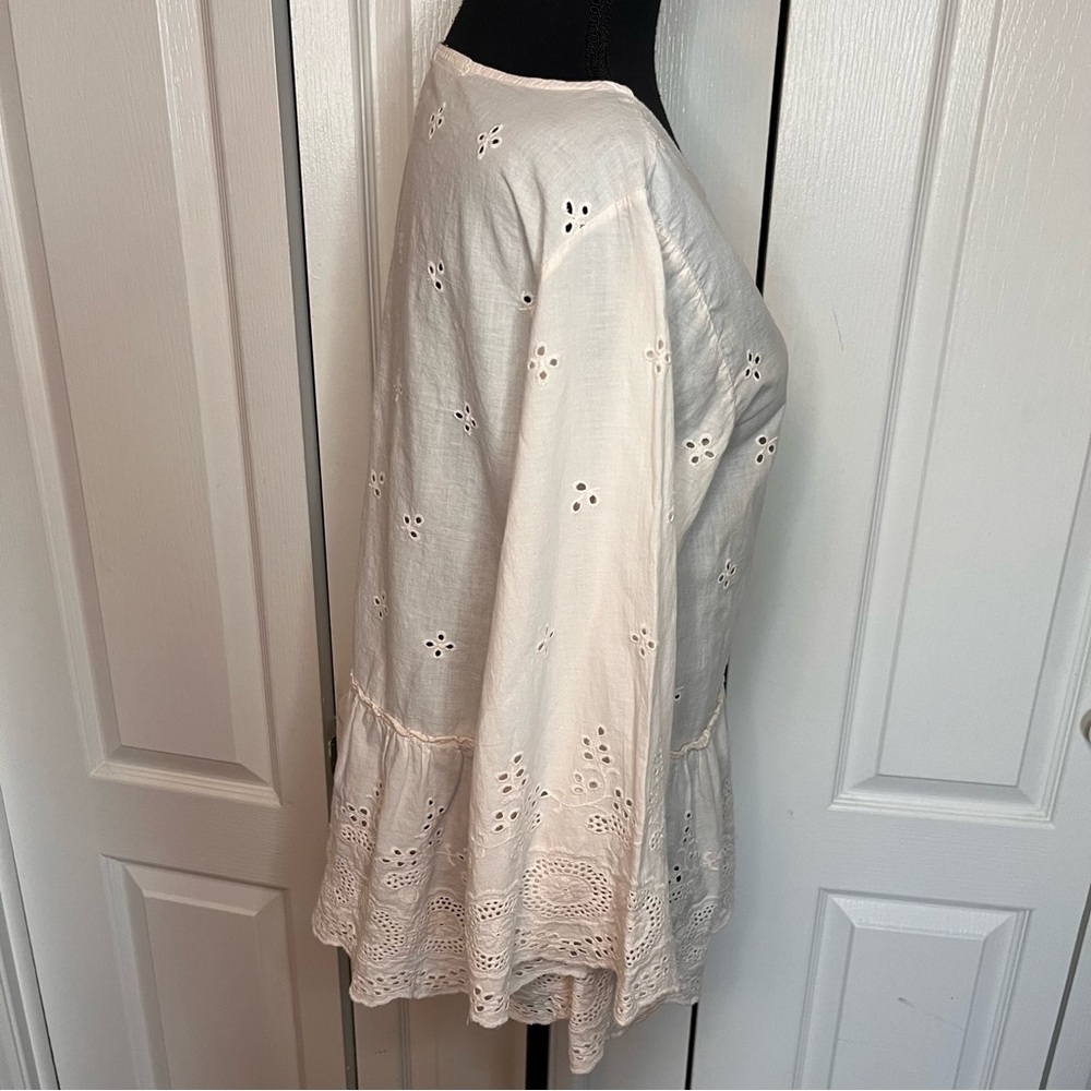 Valentina Naldi Italy Ivory Blush Eyelet Blouse Sz S Peplum Top Cottagecore Boho - Picture 6 of 9